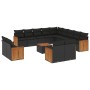 Set Divani da Giardino 14pz con Cuscini in Polyrattan Nero