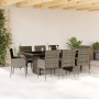 Set da Pranzo da Giardino 9 pz con Cuscini in Polyrattan Grigio