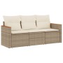 Set Divano da Giardino 3 pz con Cuscini Beige in Polyrattan