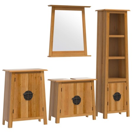 Set Mobili da Bagno 4 pz in Legno Massello di Pino