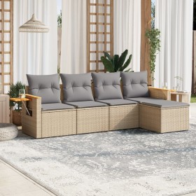 Set Divano da Giardino 5 pz con Cuscini Beige in Polyrattan