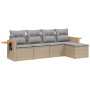 Set Divano da Giardino 5 pz con Cuscini Beige in Polyrattan