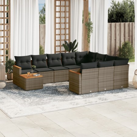 Set Divani da Giardino 11 pz con Cuscini in Polyrattan Grigio