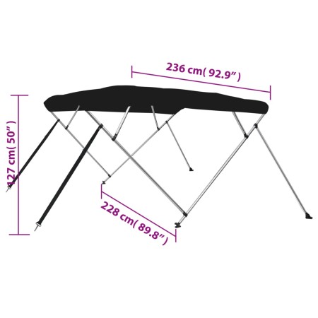 Bimini di Prua con Tendalino 4 Archi Nero 236x228x127 cm