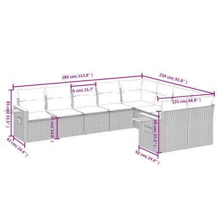 Set Divani da Giardino 9 pz con Cuscini Nero in Polyrattan