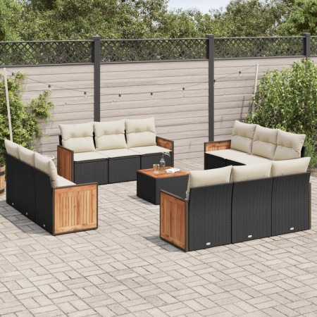 Set Divani da Giardino 13pz con Cuscini Nero in Polyrattan