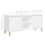 Comodino con Gambe in Legno Massello Bianco 103,5x30x50 cm