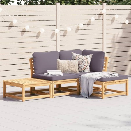 Set Salotto da Giardino 4pz con Cuscini Legno Massello Acacia