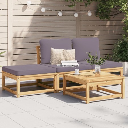 Set Salotto da Giardino 4pz con Cuscini Legno Massello Acacia