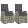 Sedie Reclinabili da Giardino con Cuscini 2pz Grigio Polyrattan