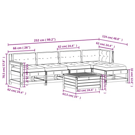 Set Salotto da Giardino 6 pz Bianco in Legno Massello di Pino