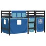 Letto a Soppalco con Tende Bambini Blu 80x200 cm Massello Pino