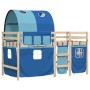 Letto a Soppalco con Tunnel Bambini Blu 80x200cm Massello Pino