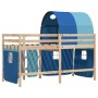 Letto a Soppalco con Tunnel Bambini Blu 80x200cm Massello Pino