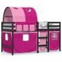 Letto a Soppalco con Tunnel Bambini Rosa 80x200cm Massello Pino