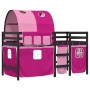 Letto a Soppalco con Tunnel Bambini Rosa 80x200cm Massello Pino