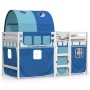 Letto a Soppalco con Tunnel Bambini Blu 90x200cm Massello Pino