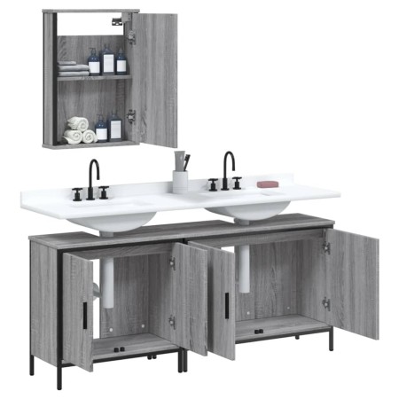 Set Mobili da Bagno 3 pz Grigio Sonoma in Legno Multistrato