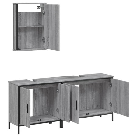 Set Mobili da Bagno 3 pz Grigio Sonoma in Legno Multistrato