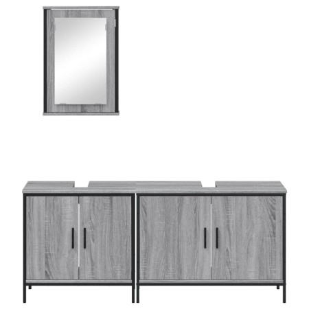 Set Mobili da Bagno 3 pz Grigio Sonoma in Legno Multistrato