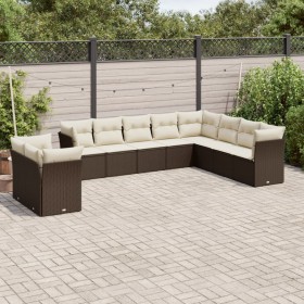 Set Divani da Giardino 10pz con Cuscini in Polyrattan Marrone