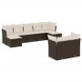 Set Divani da Giardino 9pz con Cuscini Marrone in Polyrattan