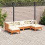 Set Divani Giardino 6pz con Cuscini Marrone Cera Massello Pino