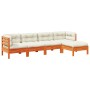 Set Divani Giardino 5pz con Cuscini Marrone Cera Massello Pino