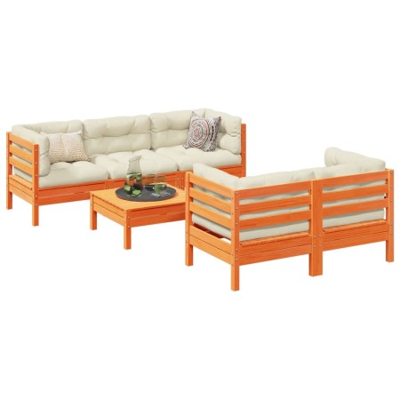 Set Divani Giardino 6pz con Cuscini Marrone Cera Massello Pino