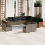 Set Divani da Giardino 13 pz con Cuscini Grigio in Polyrattan