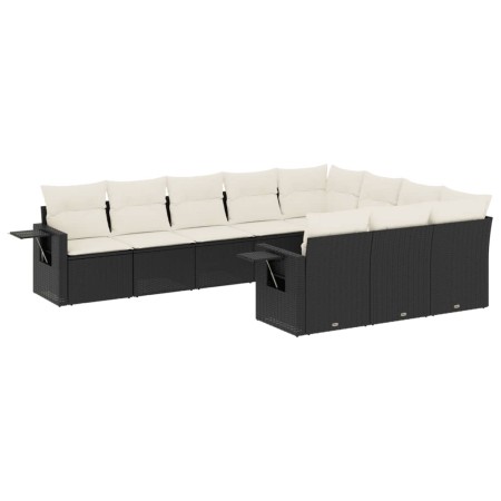 Set Divani da Giardino 10pz con Cuscini in Polyrattan Nero