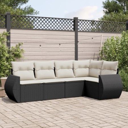 Set Divani da Giardino 5 pz con Cuscini in Polyrattan Nero