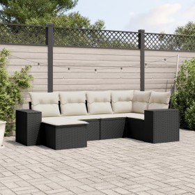 Set Divano da Giardino 6 pz con Cuscini Nero in Polyrattan