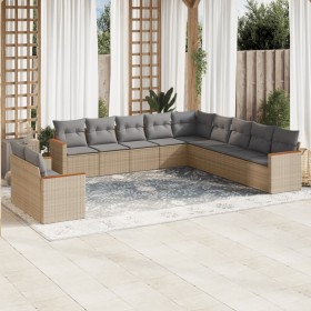 Set Divano da Giardino 11 pz con Cuscini Beige Misto Polyrattan