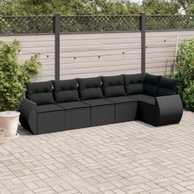 Set Divano da Giardino 6 pz con Cuscini Nero in Polyrattan