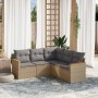 Set Divano da Giardino 5 pz con Cuscini Beige Misto Polyrattan