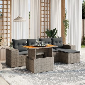 Set Divano da Giardino 6 pz con Cuscini Grigio in Polyrattan