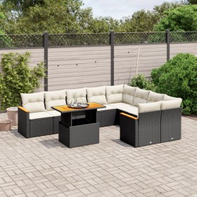 Set Divani da Giardino 10pz con Cuscini in Polyrattan Nero