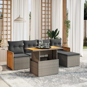 Set Divano da Giardino 6 pz con Cuscini Grigio in Polyrattan