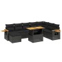 Set Divani da Giardino 9 pz con Cuscini Nero in Polyrattan