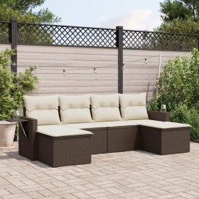 Set Divano da Giardino 6 pz con Cuscini Marrone in Polyrattan