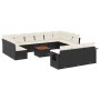 Set Divani da Giardino 14pz con Cuscini in Polyrattan Nero