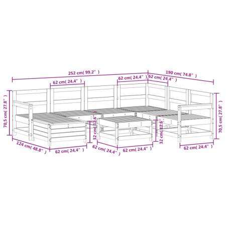 Set Divani da Giardino 8 pz in Legno Massello di Pino Bianco