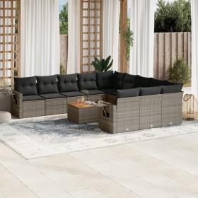 Set Divani da Giardino 12 pz con Cuscini Grigio in Polyrattan