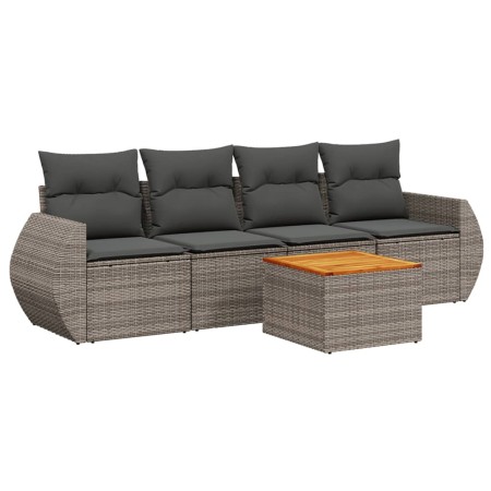 Set Divano da Giardino 5 pz con Cuscini Grigio in Polyrattan