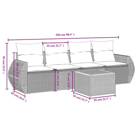 Set Divano da Giardino 5 pz con Cuscini Grigio in Polyrattan