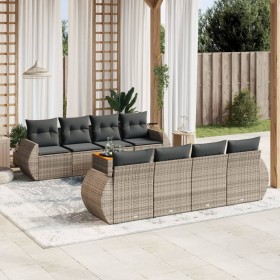 Set Divano da Giardino 9 pz con Cuscini Grigio in Polyrattan