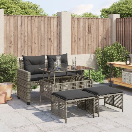 Set Divani da Giardino 4 pz con Cuscini Grigio Polyrattan Vetro