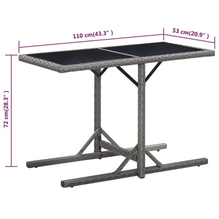 Tavolo da Giardino Antracite 110x53x72 cm in Vetro e Polyrattan