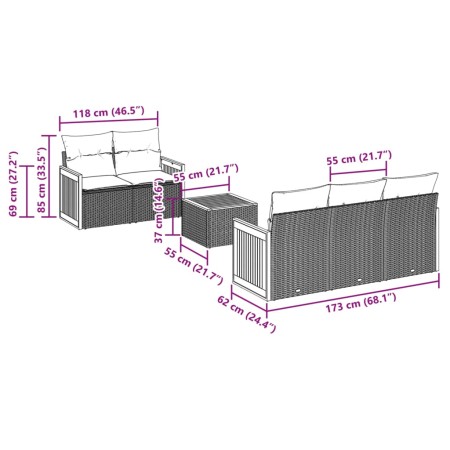 Set Divano da Giardino 6 pz con Cuscini Nero in Polyrattan